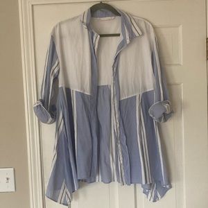 Zara medium women’s button up, never been worn. Fun bottom, asymmetric